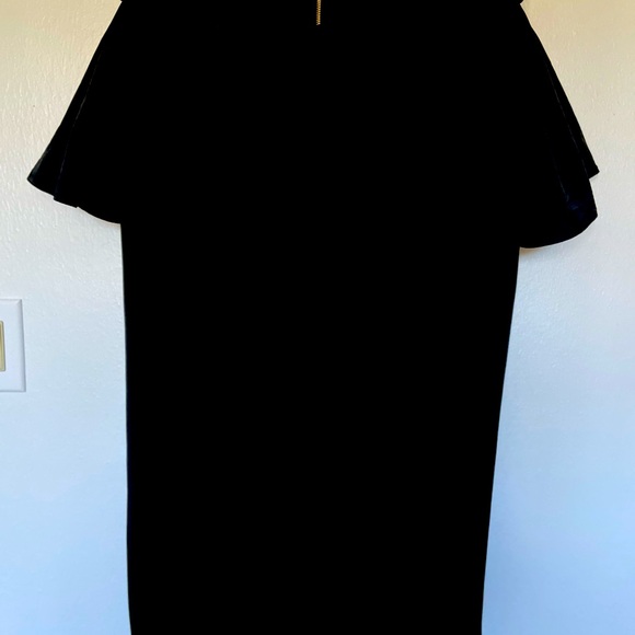 MINI DRESS PARTY COCKTAIL BLACK XL RUFFLE SHORT SLEEVES SHIFT GOLD BACK ZIPPER - Picture 2 of 11